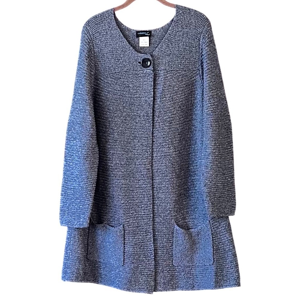 Creation L Womens Blue Knit Cardigan Sweater Coat Longline Pockets Button 14
